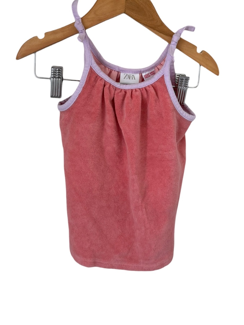 Zara Terry Pink Tank Top with Lilac Trim 3T